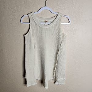 Free People Sunrise Cold Shoulder Sweater Women's Small Ivory Waffle Knit